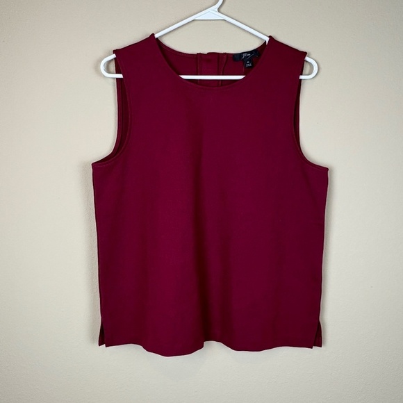 J. Crew Tops - NWT JCrew Maroon Jeweled Rhinestone Button Back Ponte Tank Top; Size M